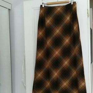 Long Vintage Brown Plaid Wool Skirt